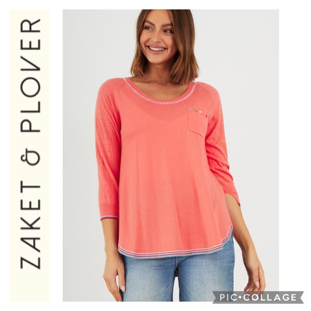ZAKET & PLOVER EMBROIDERED TRIM SWEATER​​